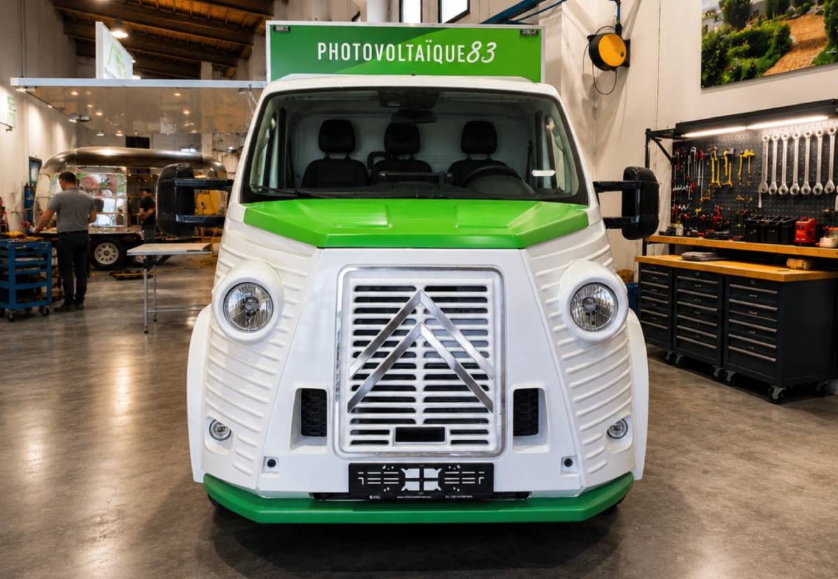 aménagement du camion showroom photovoltaique83